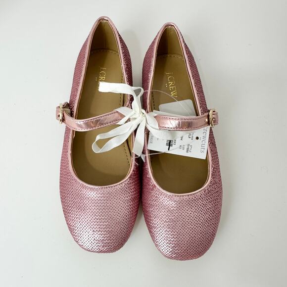J.Crew Crewcuts Girls Sequin Mary Jane Flats Ballet Party Formal Pink K2 NWT - Picture 7 of 13